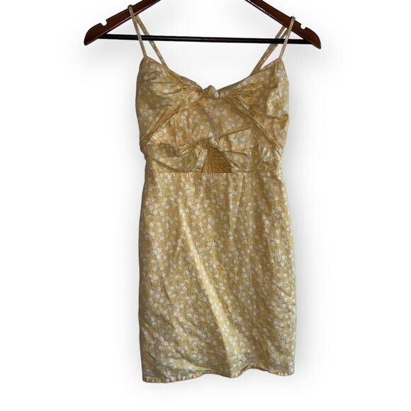 Women'sn Abercrombie & Fitch Golden Yellow Floral Print Mini Dress with Pockets - Picture 1 of 9